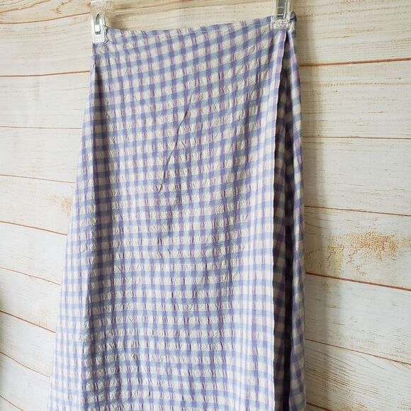 L*Space Anza Gingham Wrap A-Line Midi Skirt Women's Size Small Purple White Blue - Picture 3 of 8